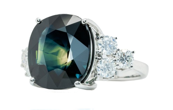 Ingen mindstepris - Ring - 18 kraat Hvidguld Dyb blå/gul 'Parti-Color' (ingen varme) -  1294ct tw Safir - Diamant - 132ct-SI