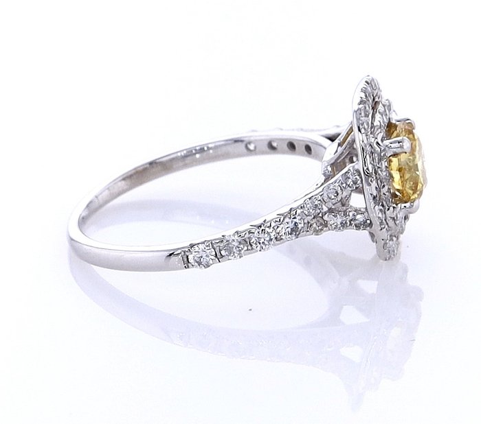 Ring - 14 karat Hvidguld -  0.53ct. tw. Gul Diamant (Naturfarvet) - Diamant