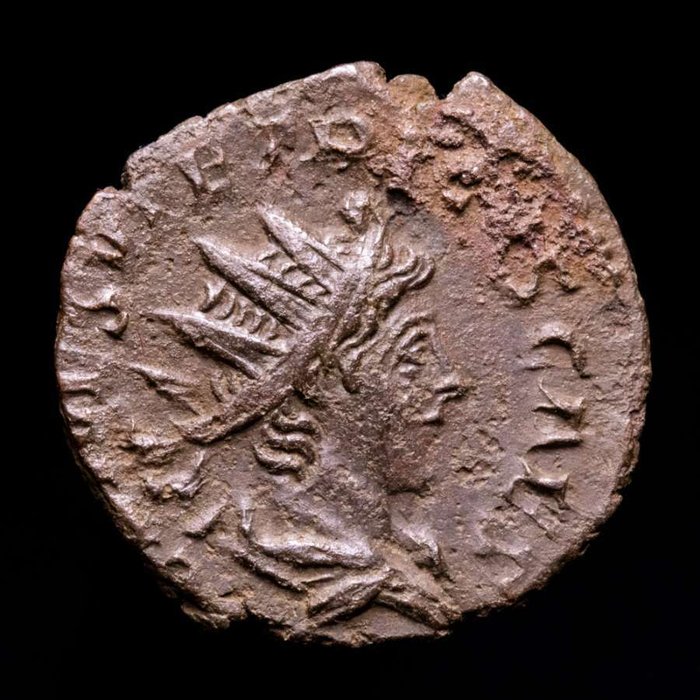 Romarriket. Tetricus II (AD 270-274). Antoninianus Treveri, A.D. 271. SPES PVBLICA, Spes walking left holding flower in right and raising skirt with  (Ingen mindstepris)