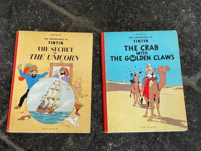 Tintin 9 + 11 - The crab with the Golden Claws + The secret of the Unicorn - 2 Albums - 1964/1965