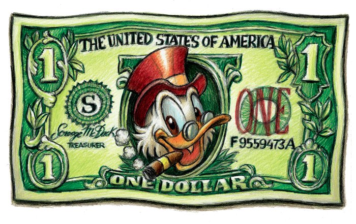 Joan Vizcarra - Scrooge McDuck in One Dollar - Fine Art Giclée - Hand Signed