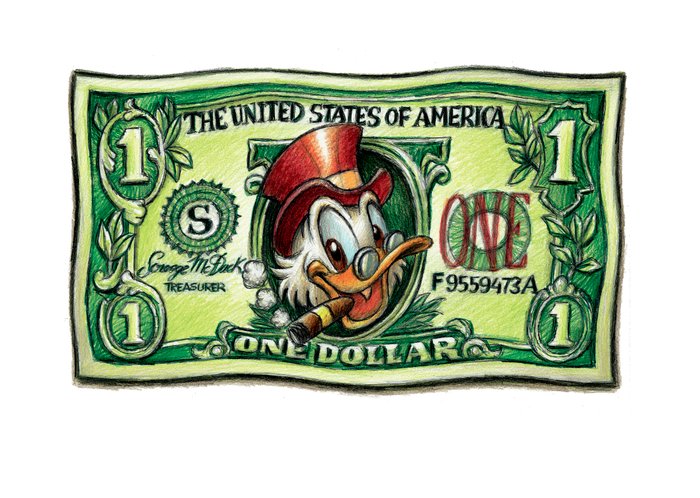 Joan Vizcarra - Scrooge McDuck in One Dollar - Fine Art Giclée - Hand Signed