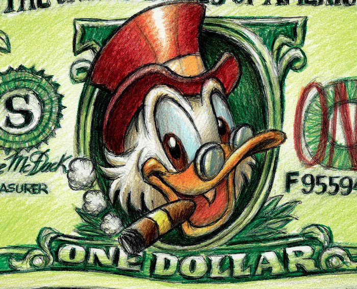 Joan Vizcarra - Scrooge McDuck in One Dollar - Fine Art Giclée - Hand Signed