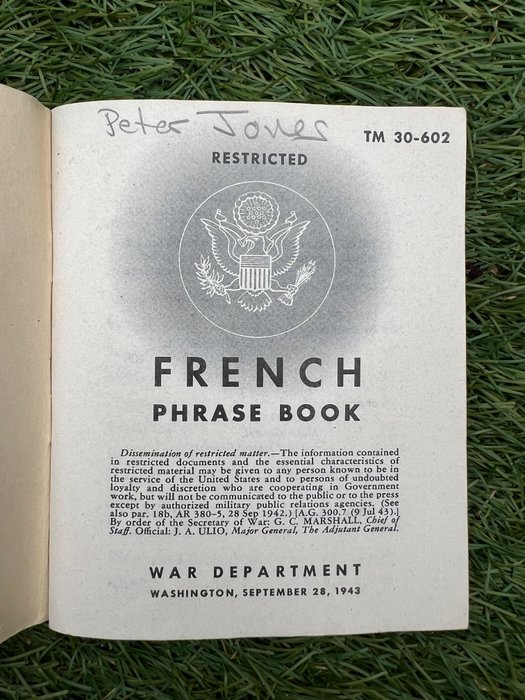 Official WW2 US Army Soldiers French Language Guide - Airborne - Ranger - D-Day - Invasion of Normandy - France liberation - Infantry - 1943