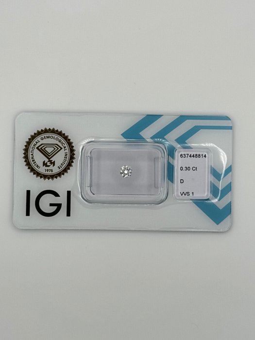 1 pcs Diamant  (Natur)  - 0.30 ct - Rund - D (farveløs) - VVS1 - International Gemological Institute (IGI) - *3EX*