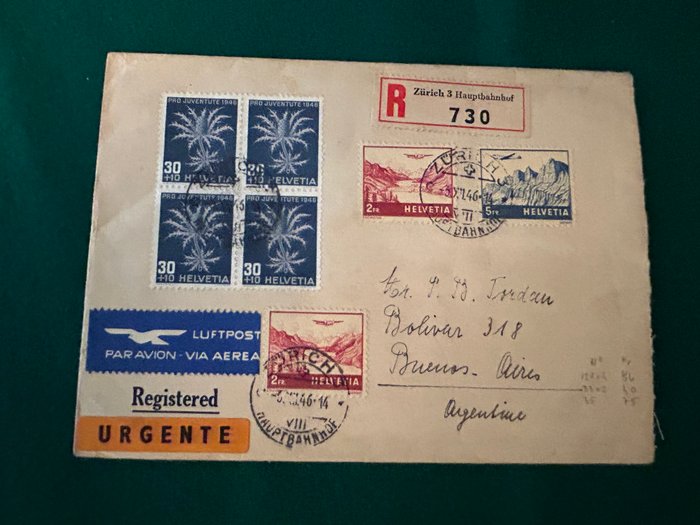 Postomslag - Schweiz-Fly Zürich - Buenos Aires 1946- Registreret post sendt