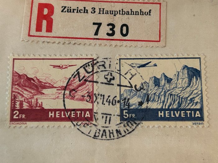 Postomslag - Schweiz-Fly Zürich - Buenos Aires 1946- Registreret post sendt