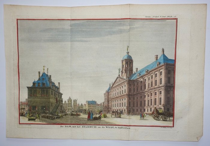 Holland - Amsterdam; I Tirion - De Dam, met het Stadhuis en de Waag, te Amsterdam. - 1743