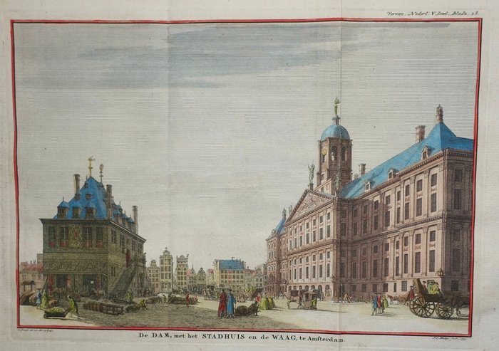 Holland - Amsterdam; I Tirion - De Dam, met het Stadhuis en de Waag, te Amsterdam. - 1743