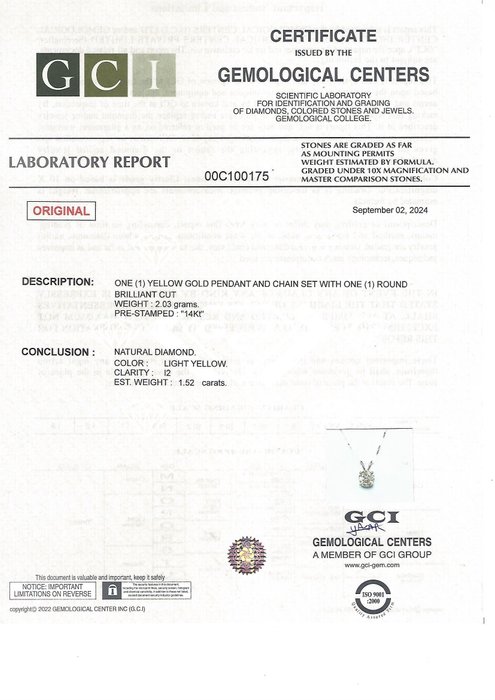 Ingen mindstepris - Halskæde med vedhæng - 14 karat Gulguld -  152ct tw Diamant (Naturfarvet)