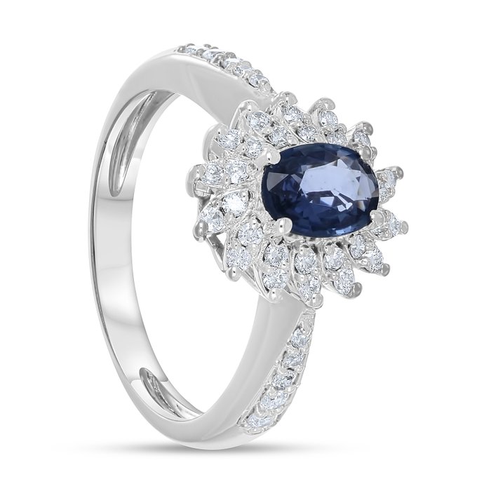 Ring - 18 kraat Hvidguld -  1.68ct. tw. Safir - Diamant