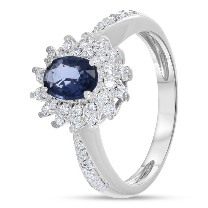 Ring - 18 kraat Hvidguld -  1.68ct. tw. Safir - Diamant