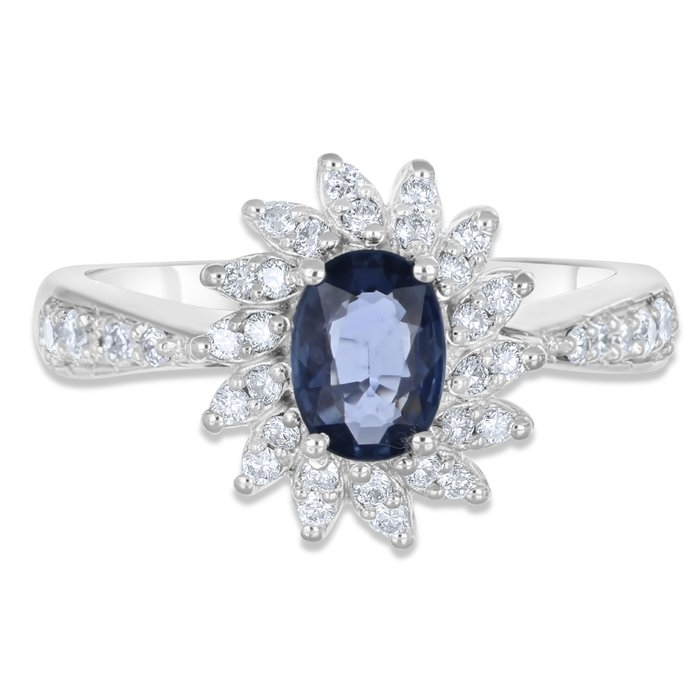 Ring - 18 kraat Hvidguld -  1.68ct. tw. Safir - Diamant