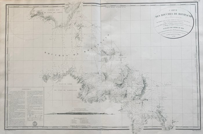 Europa - Frankrig / Corsica Island; Hell / Dépôt de la Marine - Corse - Sardaigne :  Grande Carte  Marine des Bouches de Bonifacio - 1821-1850