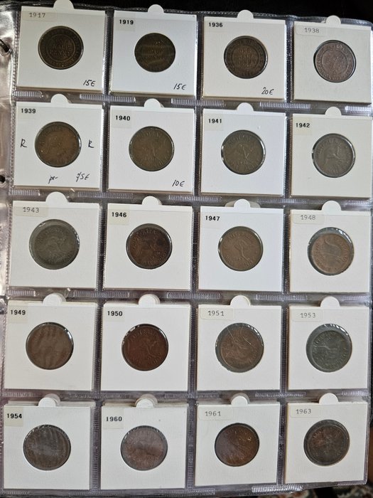 Australien. 225 munten waaronder 19 zilveren - Dollar / Cent / Pence / Florin / Shilling  (Ingen mindstepris)