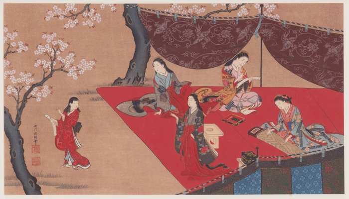 Beauties at a cherry blossom-viewing party 美人觀花圖 - 1907 - After Nishikawa Sukenobu 西川 祐信 (1671 – 1750) - Japan