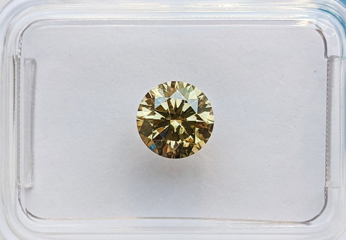 Ingen mindstepris - 1 pcs Diamant  (Naturfarvet)  - 0.86 ct - Rund - Fancy intense Brunlig, Grøn Gul - SI1 - International Gemological Institute (IGI)