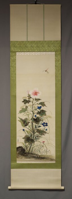 autumn flowers and dragonfly - With signature Senshu 千舟 - Senshu(?-?) - Japan  (Ingen mindstepris)