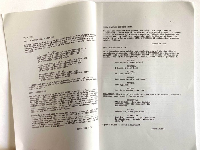 The Little Mermaid Production Copy Script Draft + 2 tomme breve fra Disney-produktion - (1987)