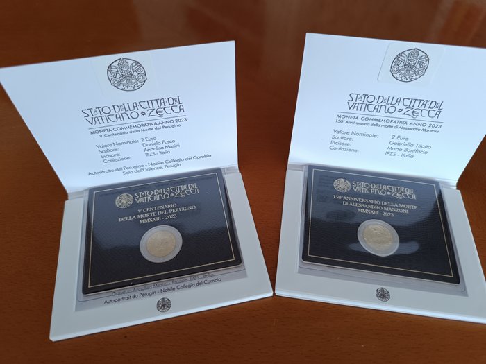 Vatikanstaten 2 Euro 2023 "Alessandro Manzoni" + "Perugino" (2 monedas)  (Ingen mindstepris)