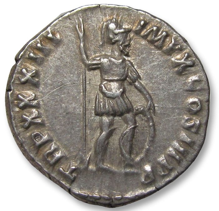 Romarriket. Marcus Aurelius (AD 161-180). Denarius Rome mint circa 179 A.D. - TR P XXXIII IMP X COS III P P, Mars - sharp strike, full weight