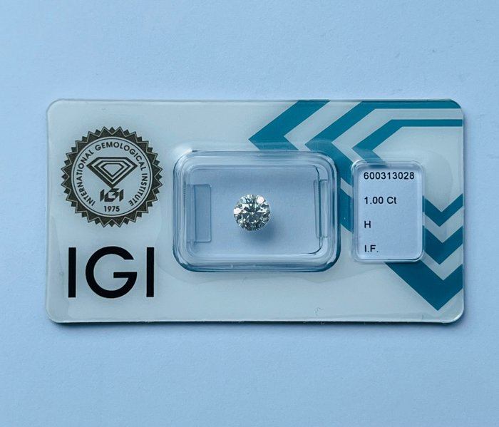 1 pcs Diamant  (Natur)  - 1.00 ct - Rund - H - IF - International Gemological Institute (IGI) - Ex Ex Ex Ingen