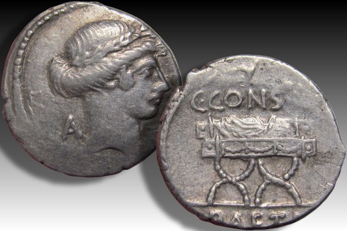 Romerska republiken C Considius Paetus Denarius Rome mint 46 BC