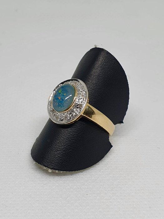 Ingen mindstepris - Ring - 14 karat Gulguld Opal - Diamant