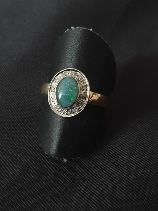 Ingen mindstepris - Ring - 14 karat Gulguld Opal - Diamant