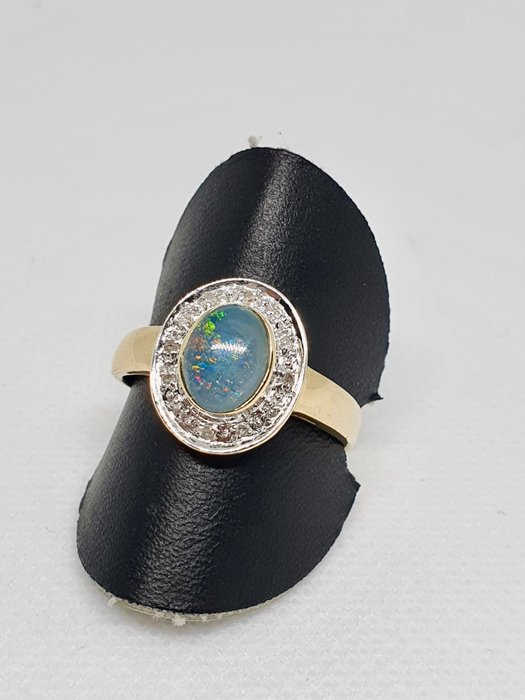 Ingen mindstepris - Ring - 14 karat Gulguld Opal - Diamant