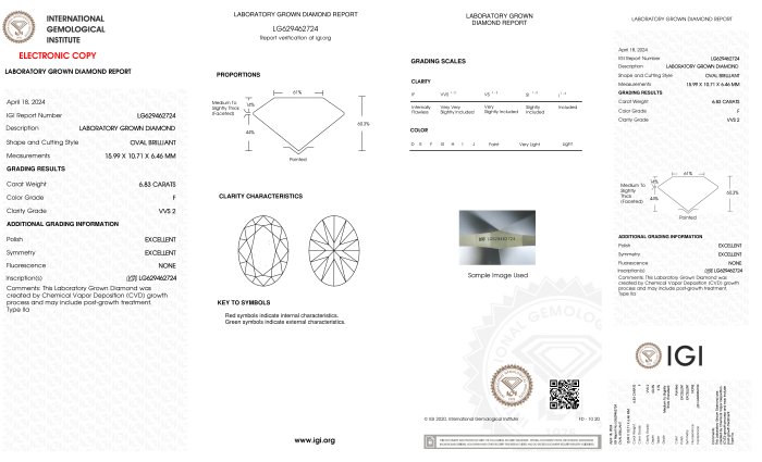 Ring - 18 kraat Hvidguld -  6.83ct. tw. Diamant (Laboratoriedyrket) - Oval F-VVS2