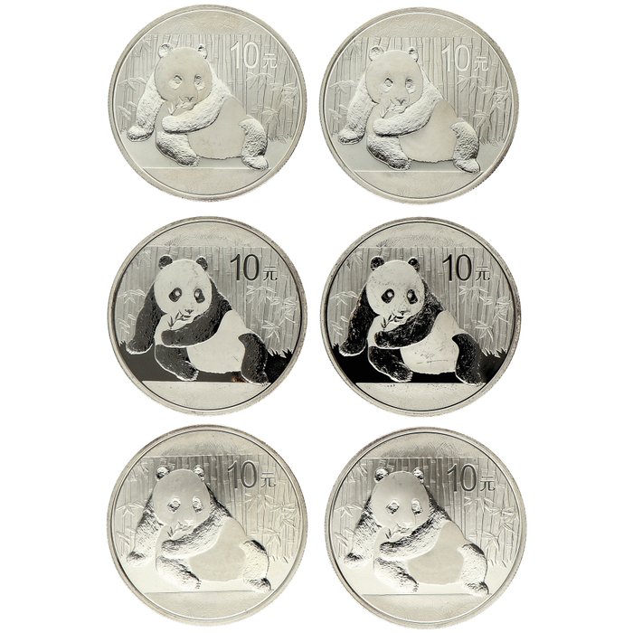 Kina. 10 Yuan 2015 "Panda", 6x1 Oz (.999)