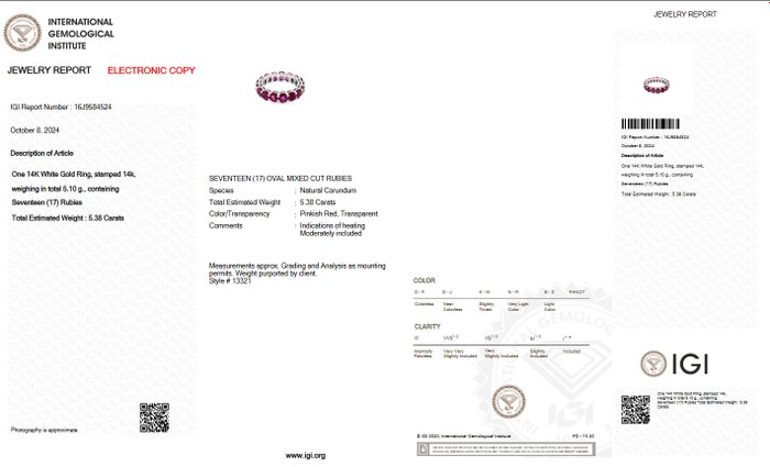 Ingen mindstepris - Ring - 14 karat Hvidguld -  5.38ct. tw. Rubin