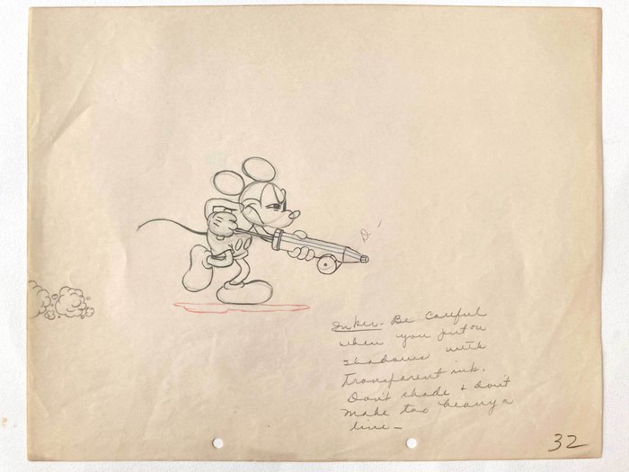 Original Walt Disney Masterpiece of 1935 "Mickey's Garden"  - Original animationstegning - Mickey + CERTIFICATE