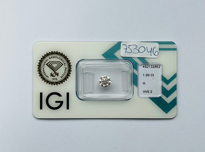 1 pcs Diamant  (Natur)  - 1.00 ct - Rund - H - VVS2 - International Gemological Institute (IGI)