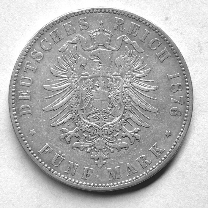 Tyskland Emperie Tyskland Hessen-Darmstadt Ludwig III 1848-1877 5 Mark 1876  (Ingen mindstepris)