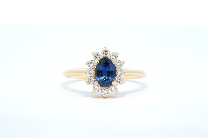 14 karat Gulguld - Ring - 0.80 ct Safir - Diamanter