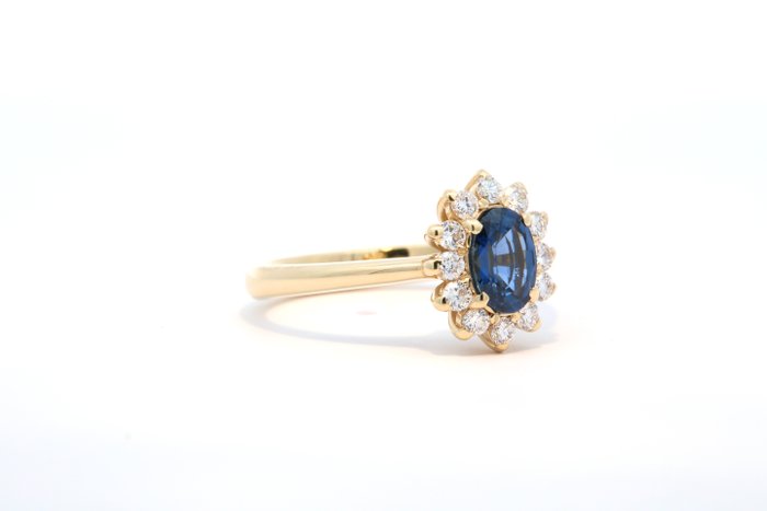 14 karat Gulguld - Ring - 0.80 ct Safir - Diamanter