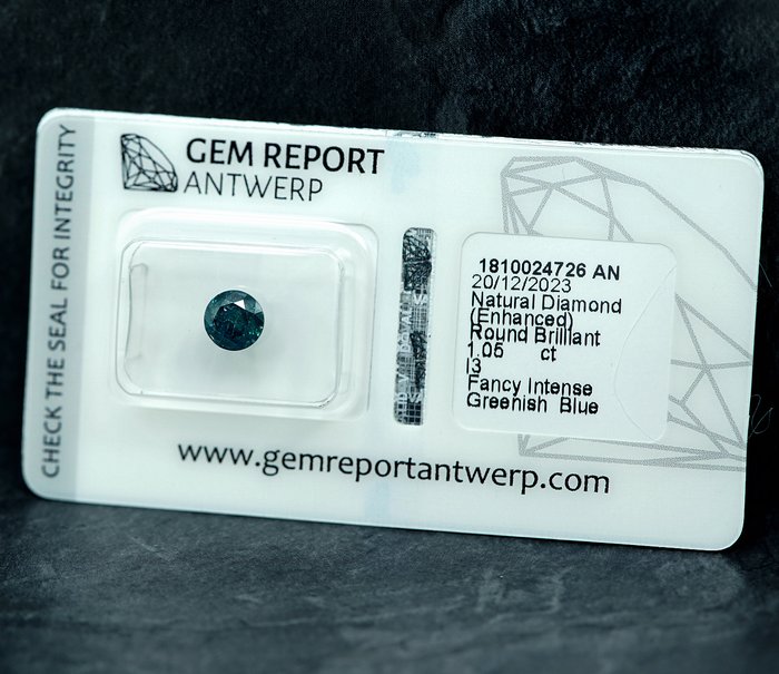 Ingen mindstepris - 1 pcs Diamant  (Farvebehandlet)  - 1.05 ct - I3 - Gem Report Antwerp (GRA)