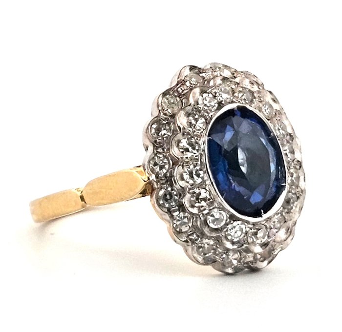 Ingen mindstepris - Ring - 18 kraat Gulguld -  2.19ct. tw. Safir - Diamant