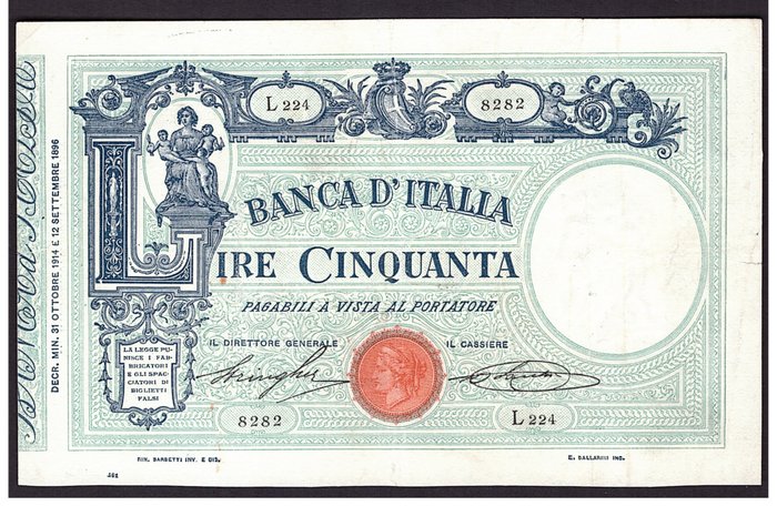 Italien. - 50 Lire 31-10-1914 "Matrice" (Decreto) - Gigante BI 3/16  (Ingen mindstepris)