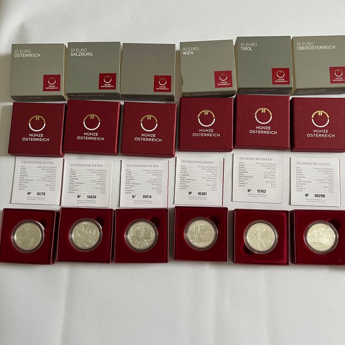 Østrig. 10 Euro 2002/2016 (11 coins) Proof