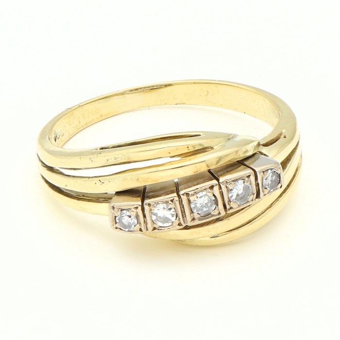 Ingen mindstepris - Ring - 14 karat Gulguld -  008ct tw Diamant (Natur)