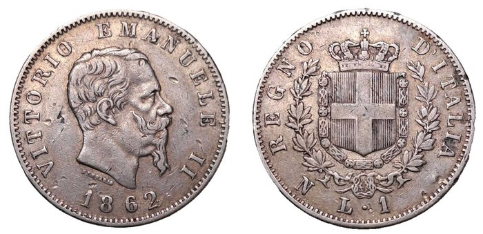 Italien Kongeriget Italien Vittorio Emanuele II di Savoia (1861-1878) 1 Lira 1862 - Napoli