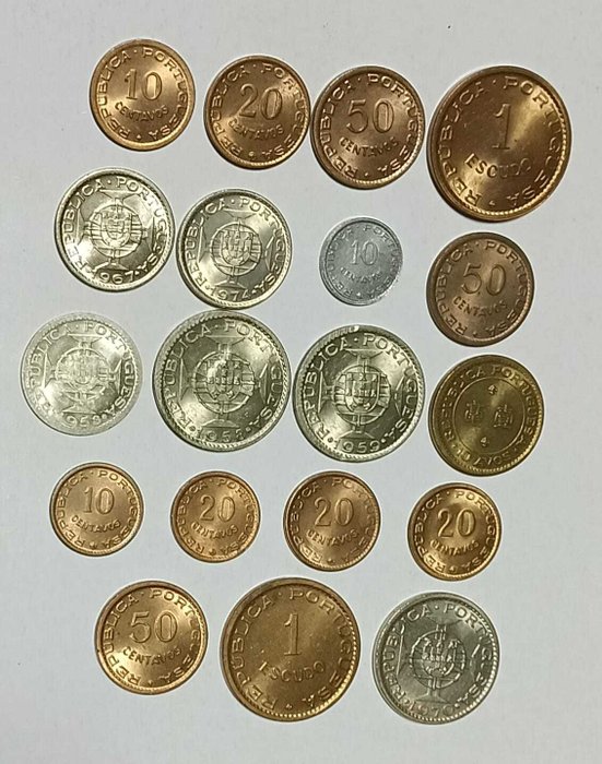 Tidligere portugisiske kolonier (Angola/Guinea/Indien/Mozambique/Macau/S.Tomé og Príncipe og Timor). Lot de 19 moedas soberbas  (Ingen mindstepris)