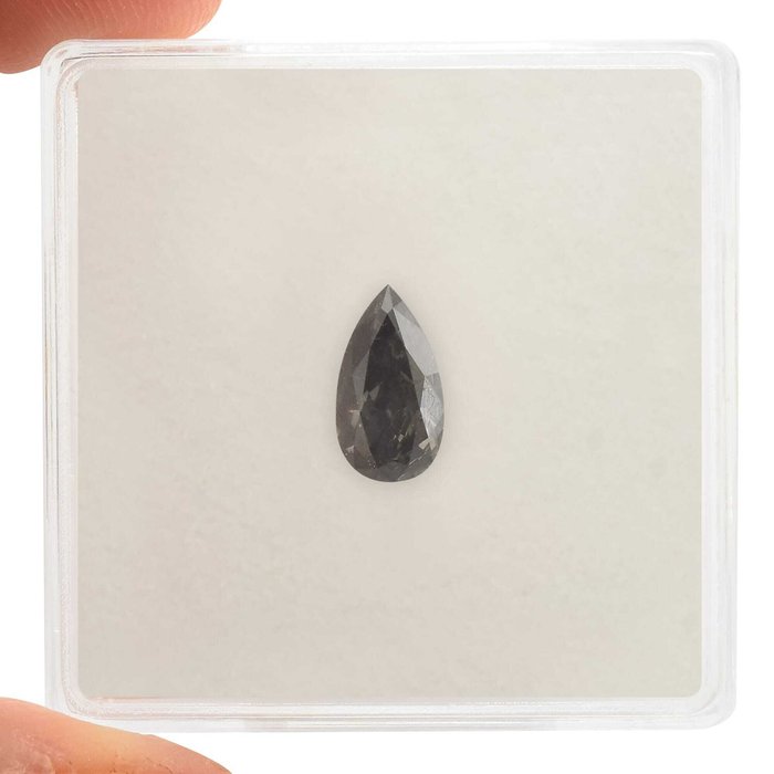 1 pcs Diamant  (Naturfarvet)  - 0.71 ct - Pære - Fancy dark Grå - I1 - Gemological Institute of America (GIA)