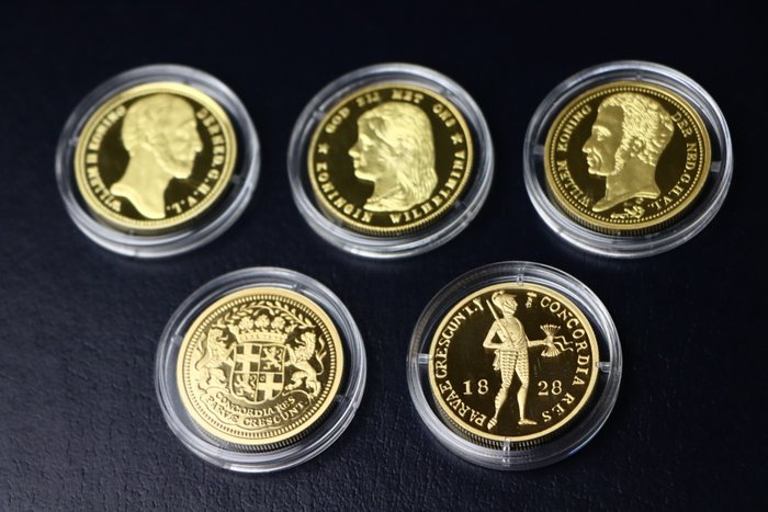 Holland Token Lot van Vergulde 24K Munten Naslagen (5 Stuks)  (Ingen mindstepris)