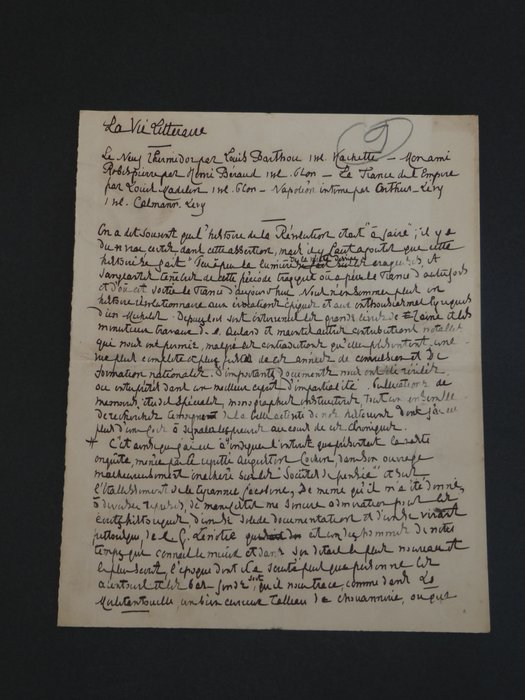 Henri de Régnier - Révolution française - La terreur - 6 pages - Manuscrit autographe signé - Critique sur des ouvrages relatifs au 9 thermidor et à Robespierre - 1930