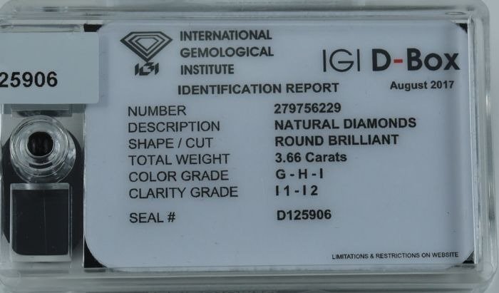 150 pcs Diamant  (Natur)  - 366 ct - Rund - G H I - I1 I2 - International Gemological Institute (IGI) - Forseglede æske diamanter