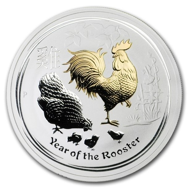 Australien. 1 Dollar 2017 Year of the Rooster - Gold Gilded, 1 Oz (.999)  (Ingen mindstepris)